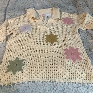 NWT SoMe Cream Crochet Polo with Star Accents